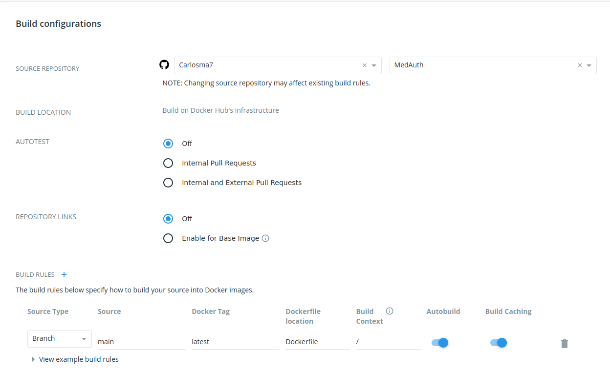 Configuración automatización Docker Hub